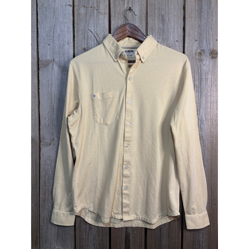 Linksoul Mens Long Sleeve‎ Button Down Shirt Yellow Organic Cotton Blend Medium